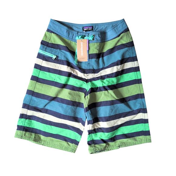 NWT Patagonia Boys Wavefarer Board Shorts Size 10 - Blue Green Swim Trunks New! - Picture 1 of 7